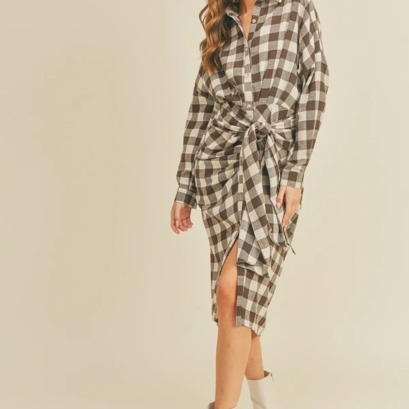 NWT Mable Haeri Shirts Button Down Midi Dress in Brown Size Large - Picture 1 of 11